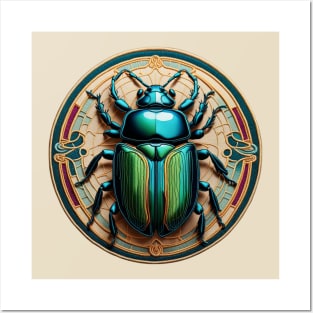 Shiny Blue Beetle Embroidered Patch Posters and Art